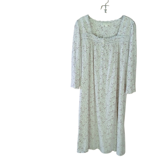 Eileen West White & Pink Floral Square Neck 3/4 Sleeve Cotton Nightgown Medium - Picture 1 of 6